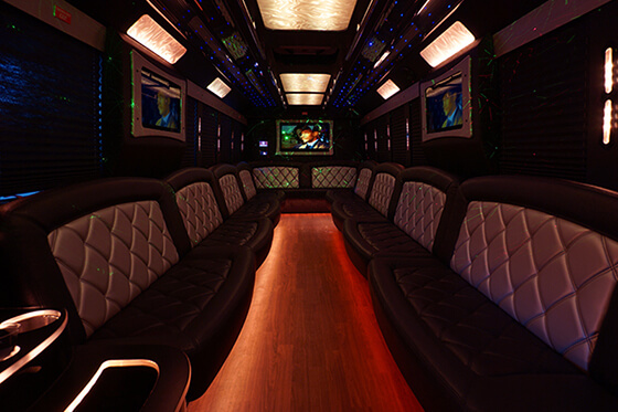inside bus with laser lights